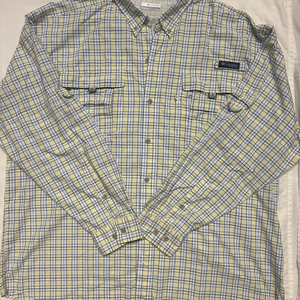 Columbia Men's Blue and Yellow Plaid Shirt